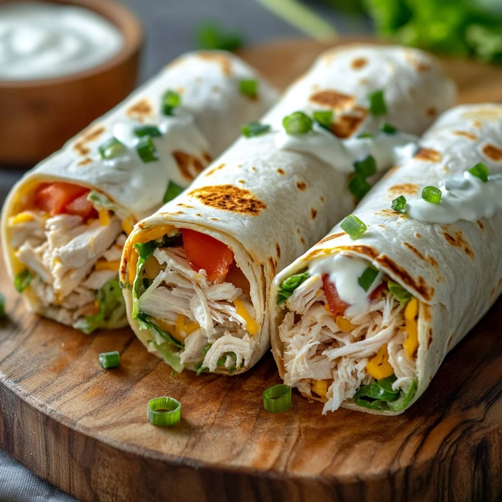 Delicious easy chicken ranch wraps with fresh ingredients ready to eat.
