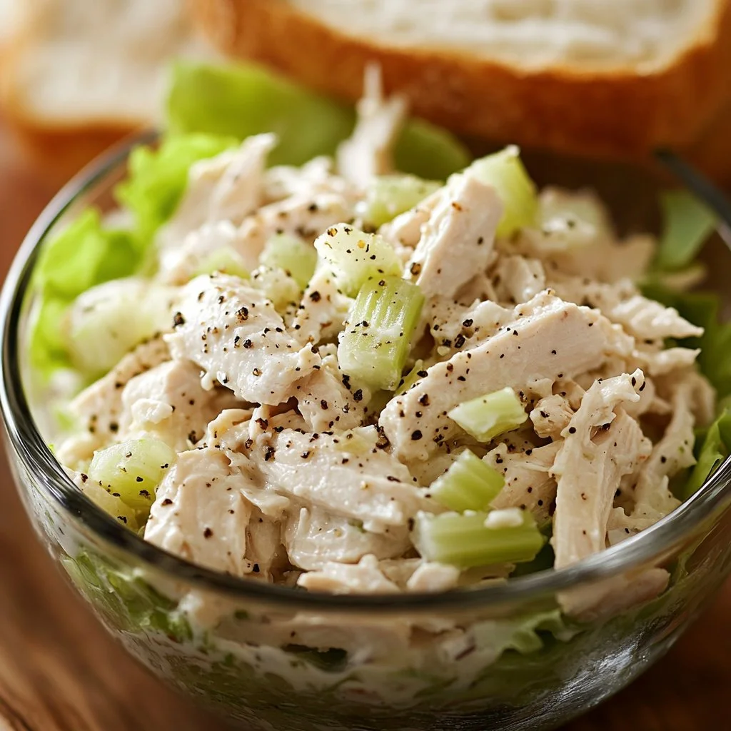 Easy chicken salad with mayo served in a bowl