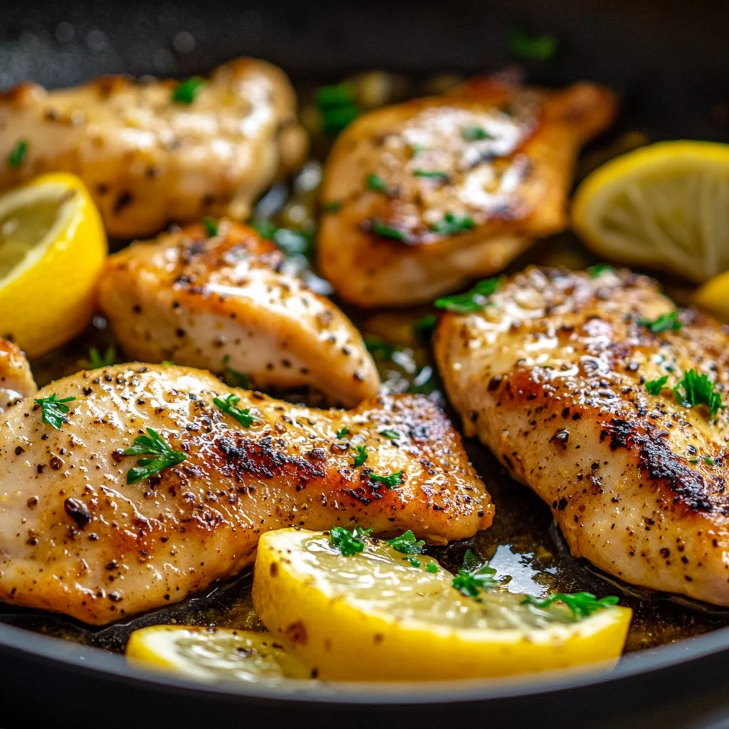 Juicy Easy Lemon Chicken grilled to perfection with lemon slices