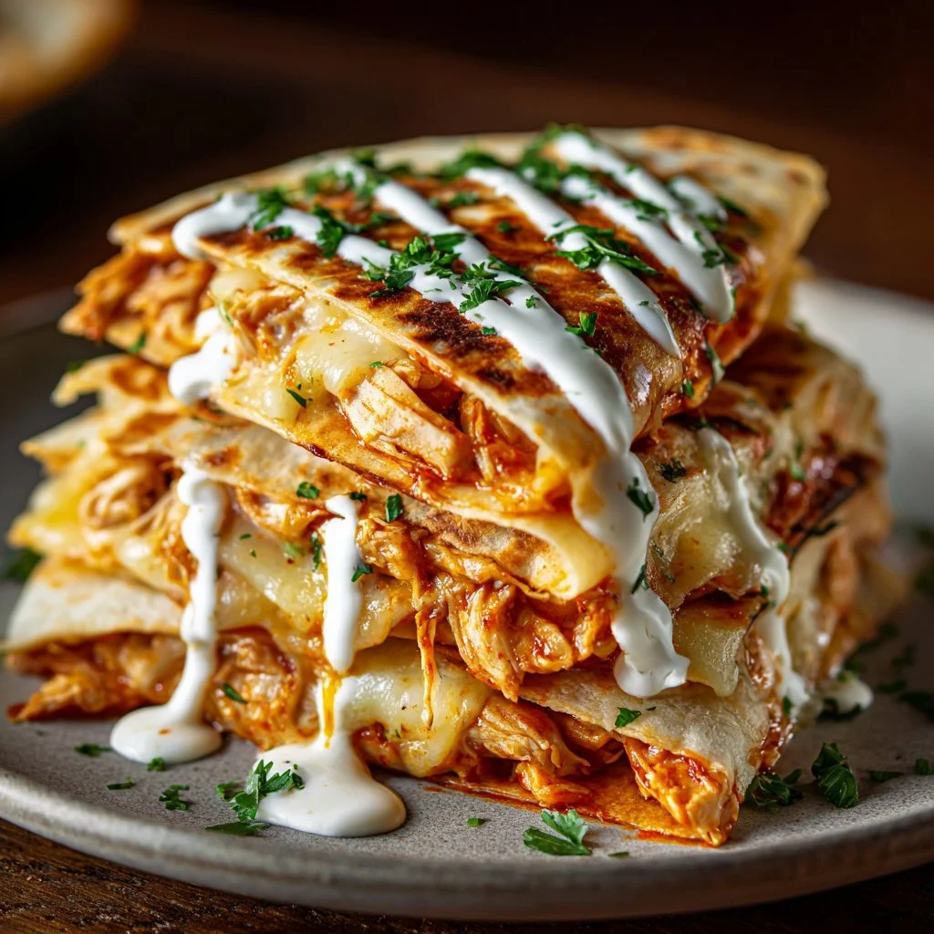 Delicious homemade chicken quesadilla with cheese and peppers