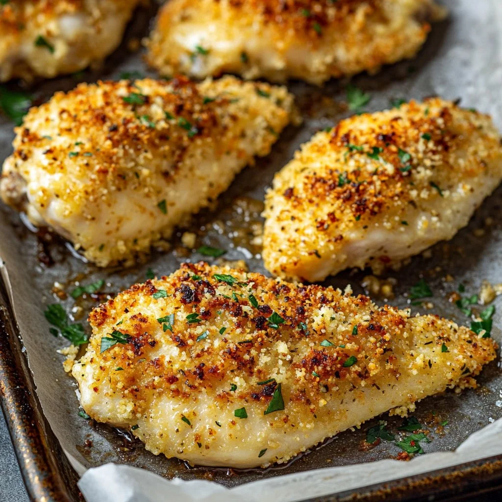 Delicious Garlic Parmesan Crusted Chicken ready to be served