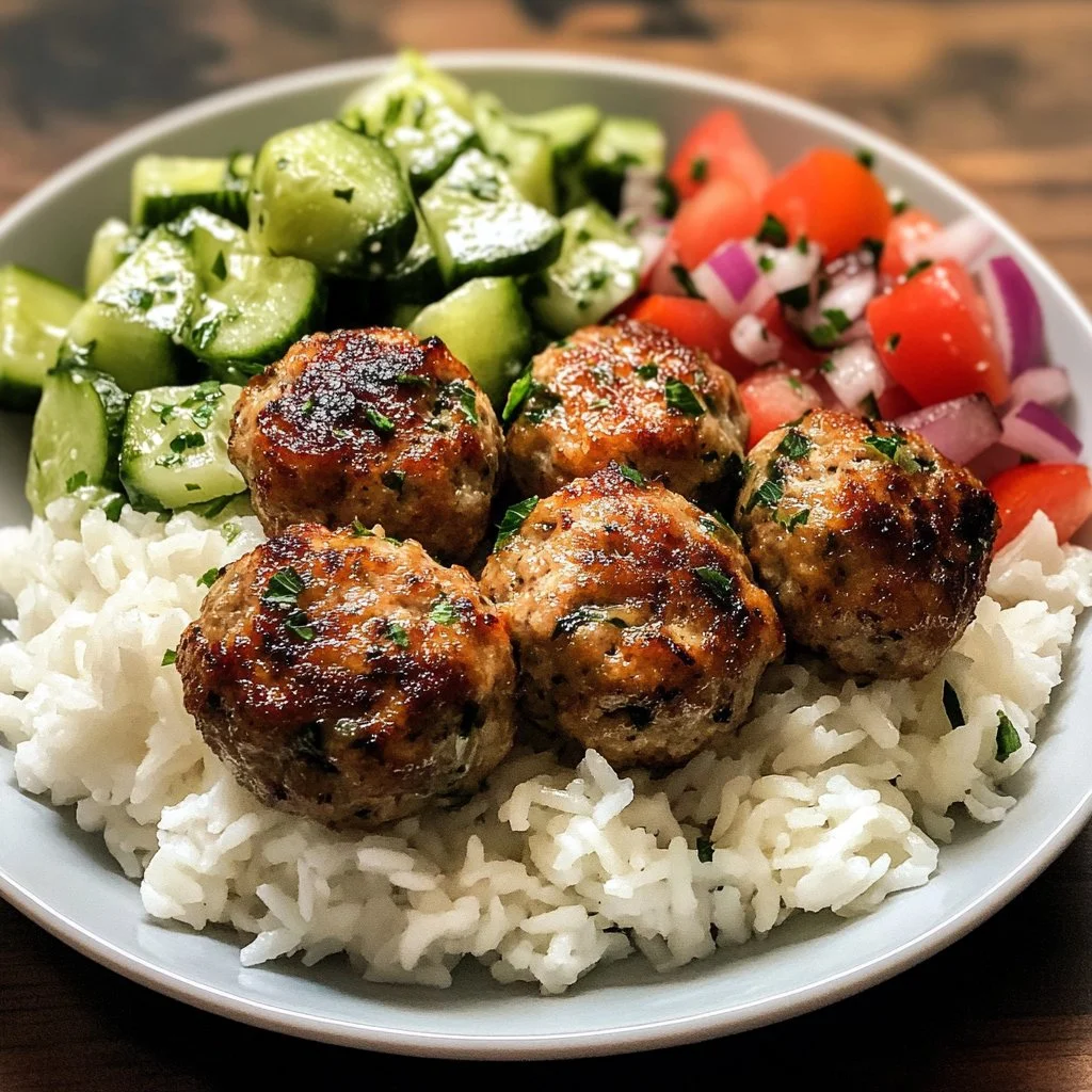 Plate of Greek Turkey Meatballs served with Tzatziki Sauce