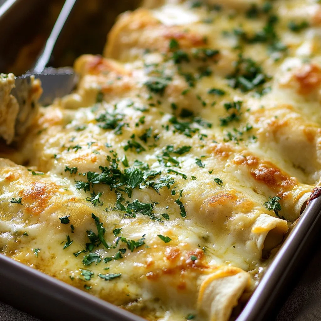 Plate of Green Chile Chicken Enchiladas topped with cheese and cilantro