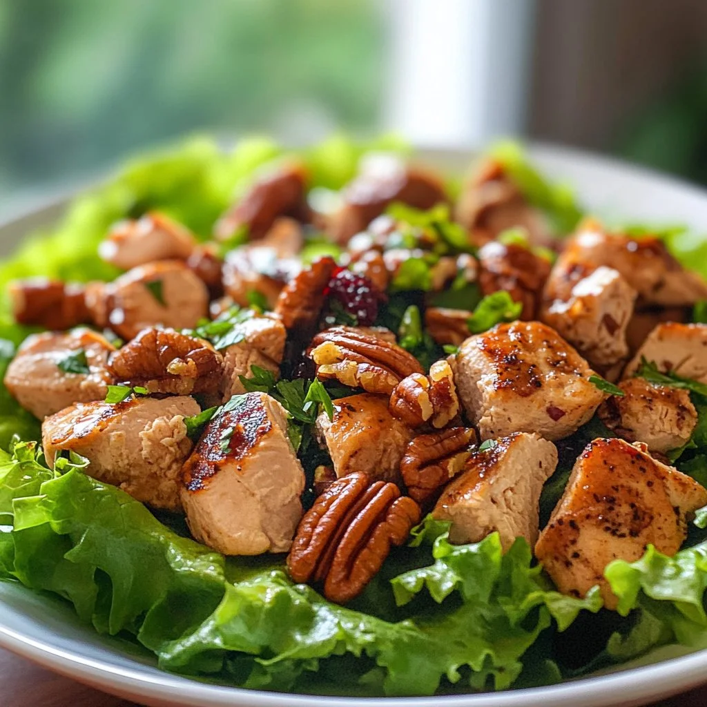 Healthy cranberry chicken salad with fresh ingredients on a plate