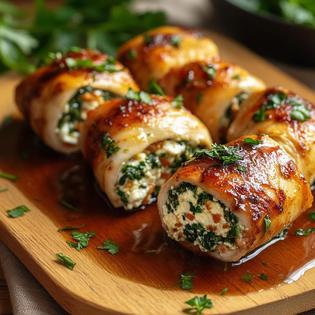 Herbed Ricotta Stuffed Chicken Rolls served on a plate