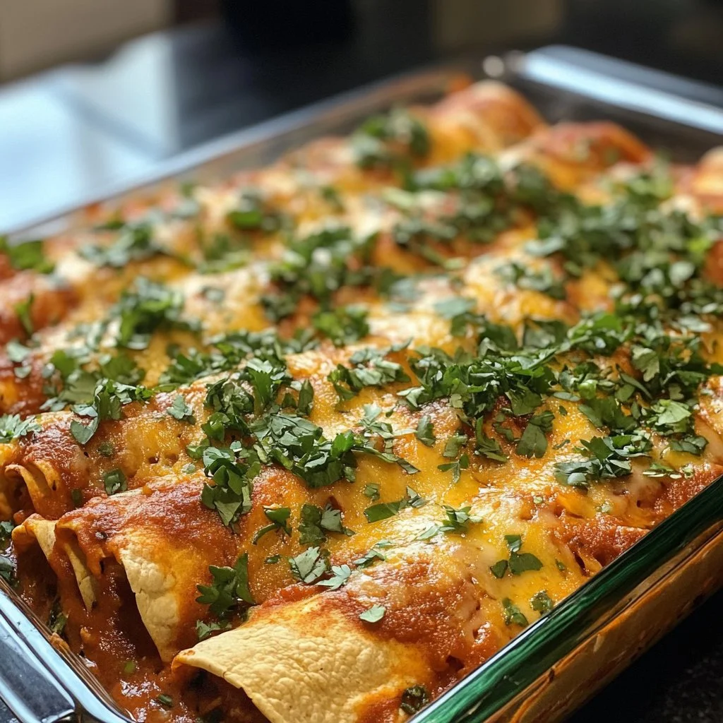High protein chicken enchiladas topped with fresh ingredients and flavorful sauce
