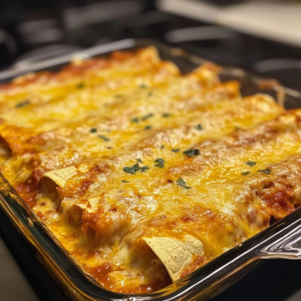 Delicious homemade Mexican chicken enchiladas served with toppings