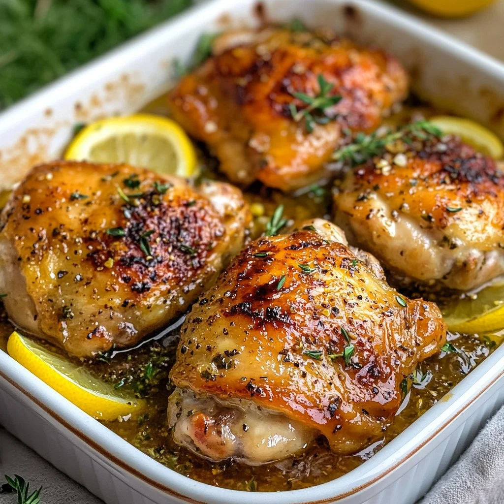 Delicious lemon chicken served with fresh herbs and lemon slices