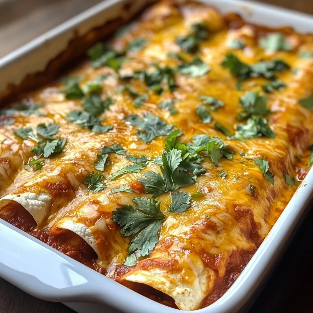 Delicious plate of meaty enchiladas topped with sauce and cheese