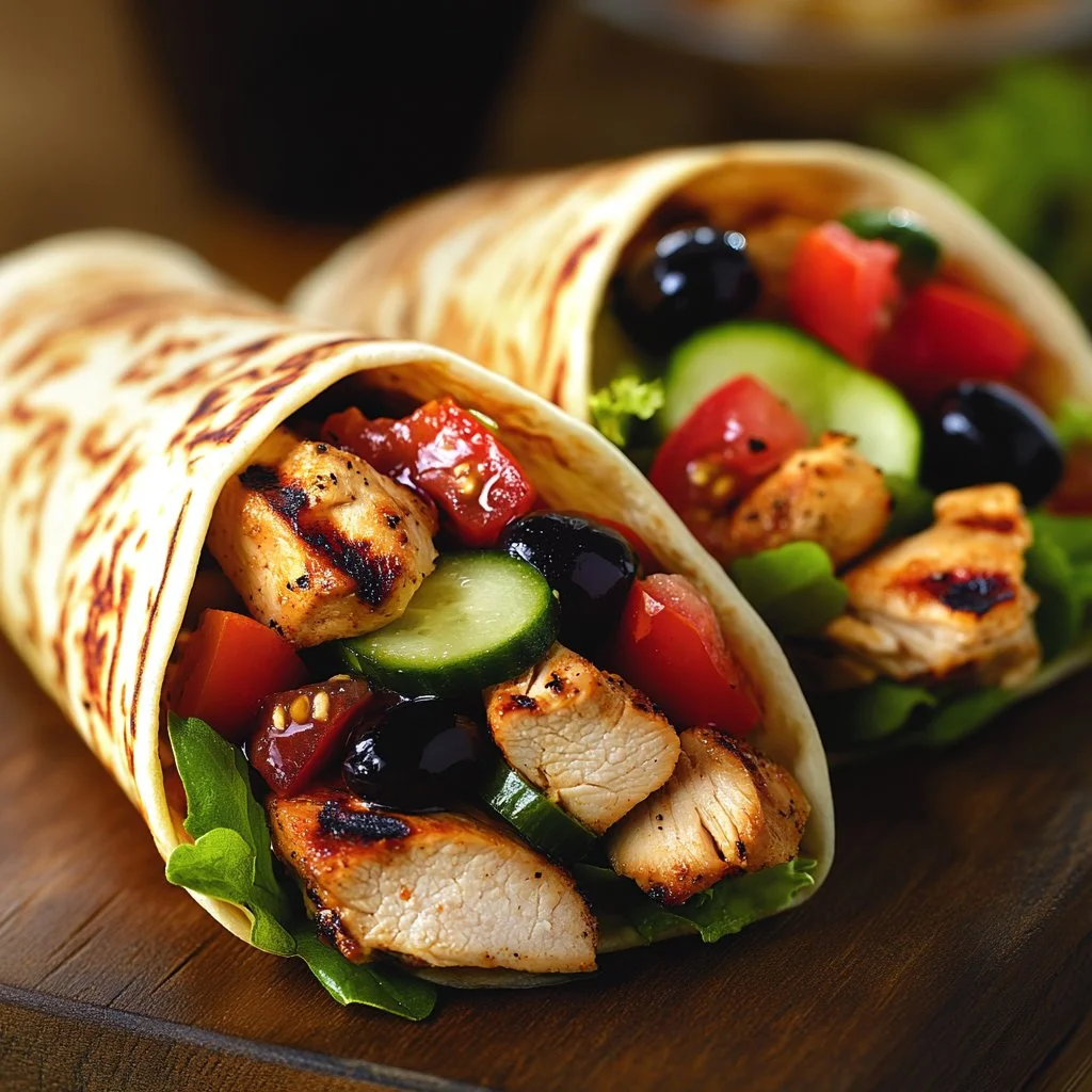 Delicious Mediterranean Chicken Wraps with fresh vegetables and herbs
