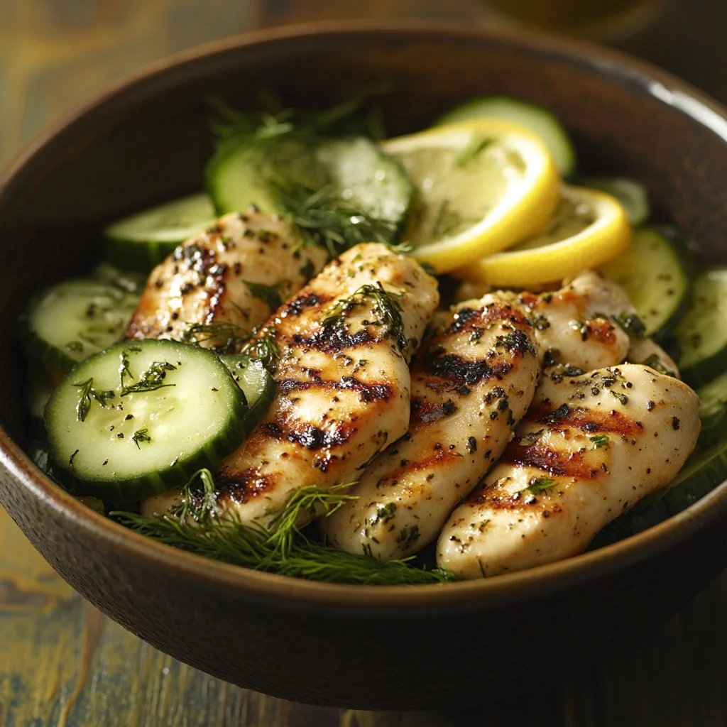 Delicious Mediterranean Lemon-Dill Chicken Bowl with fresh ingredients