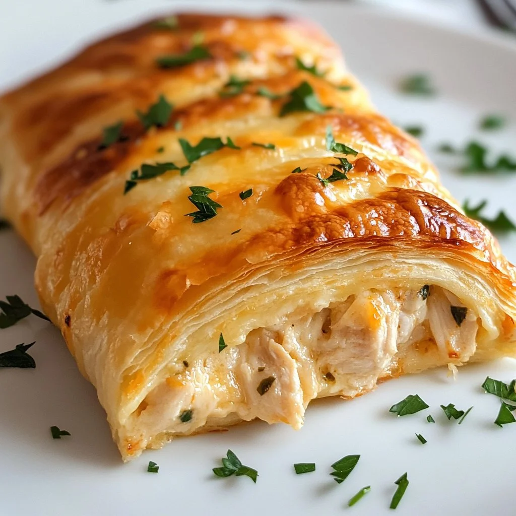 Melt-in-your-mouth cheesy chicken crescent roll served on a plate