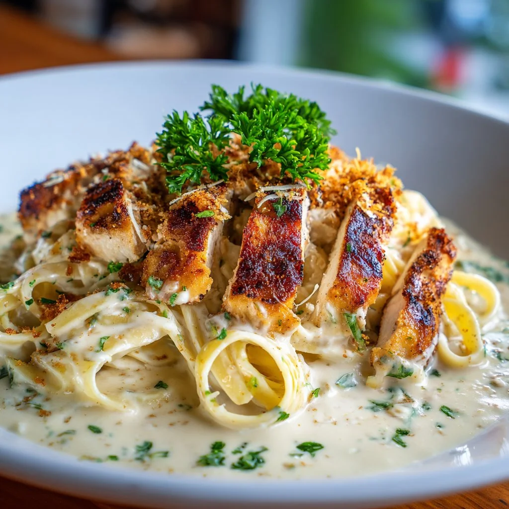 Olive Garden Chicken Alfredo dish served with pasta and creamy sauce