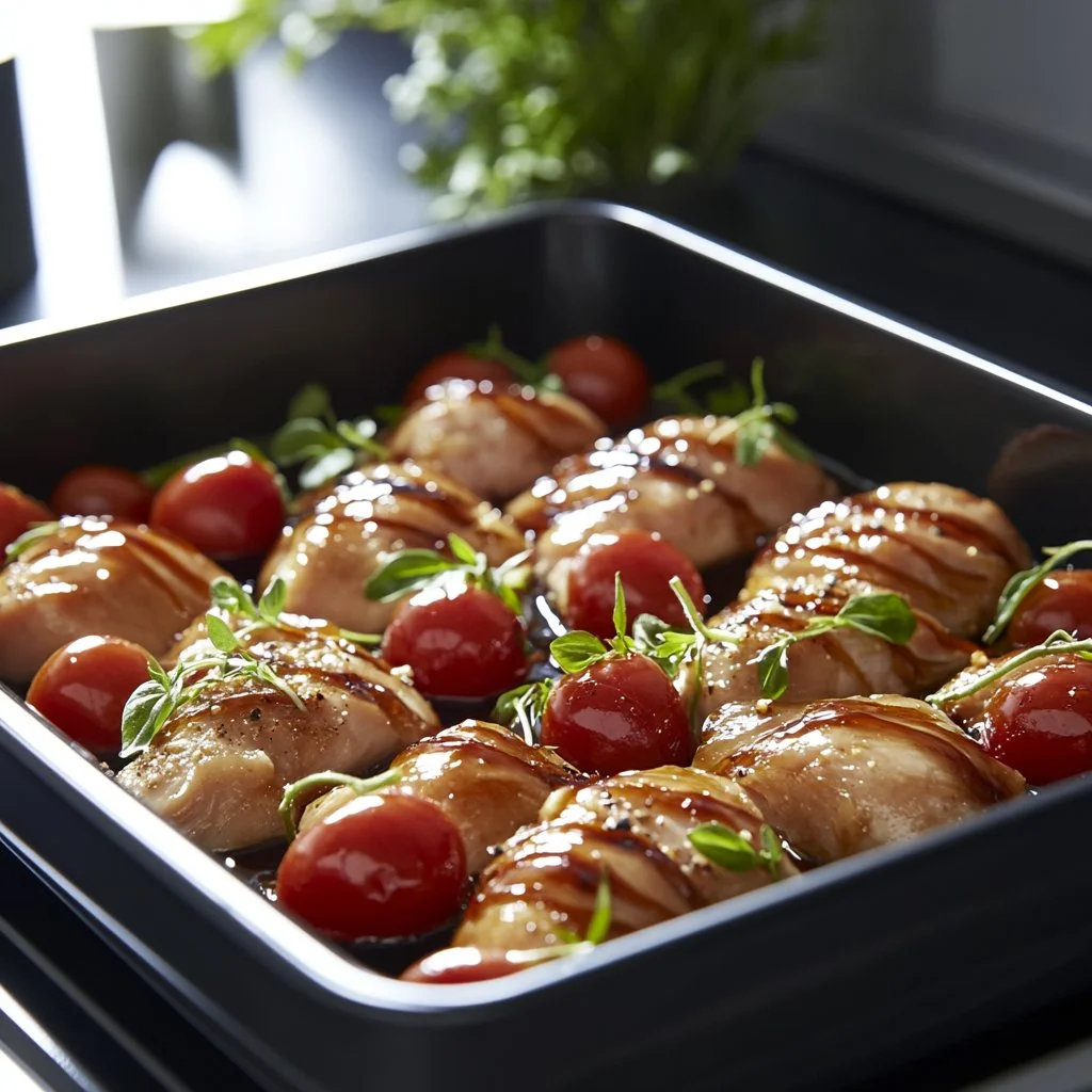 Deliciously seasoned oven baked chicken served on a plate