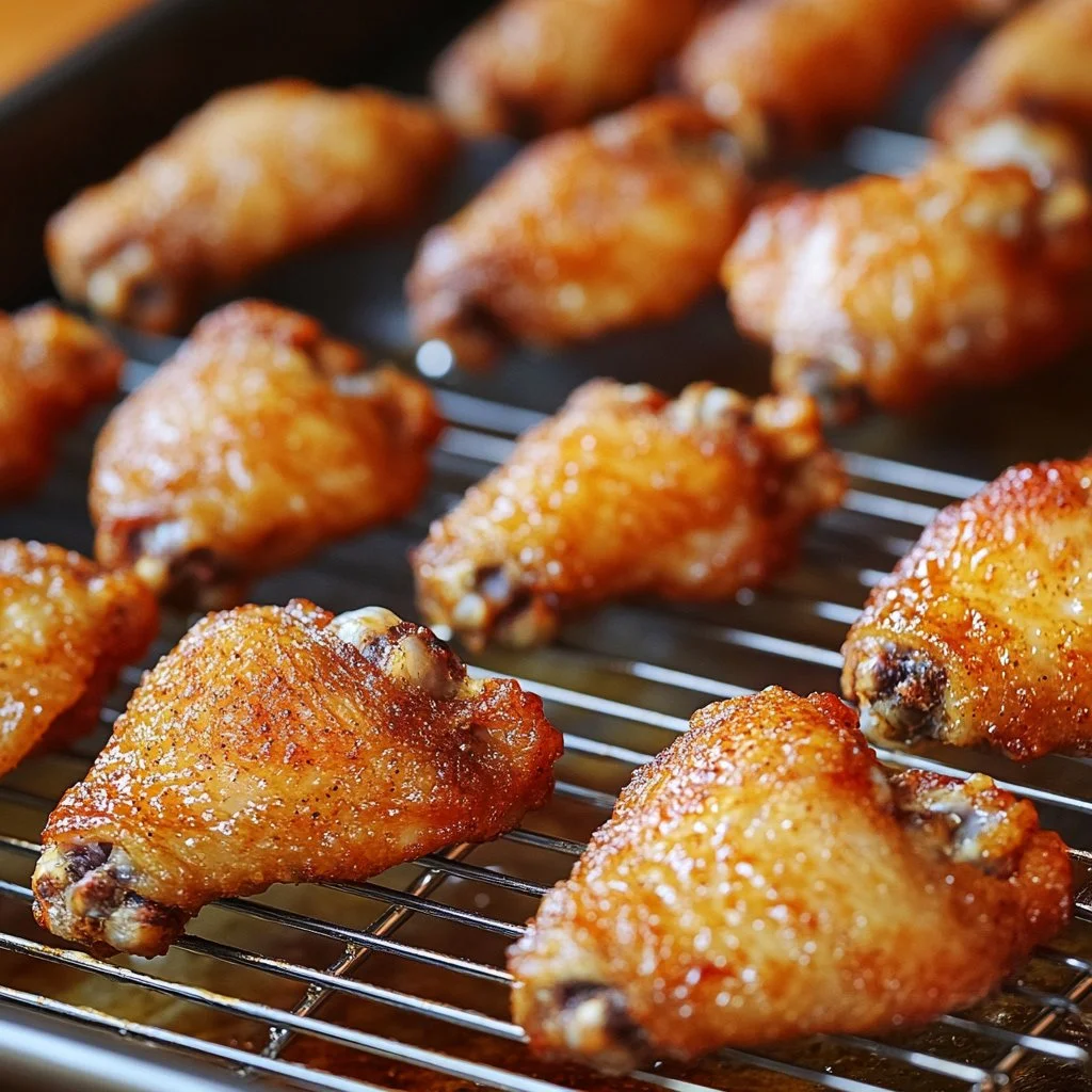 Crispy baked chicken wings served on a platter with dipping sauce