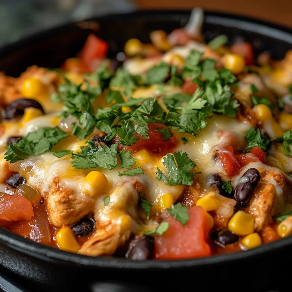 Delicious Santa Fe Chicken served with colorful vegetables and herbs