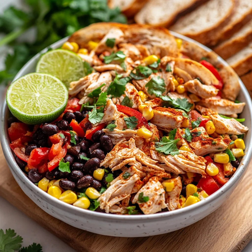 Delicious Southwest Chicken Salad with grilled chicken, corn, and avocados