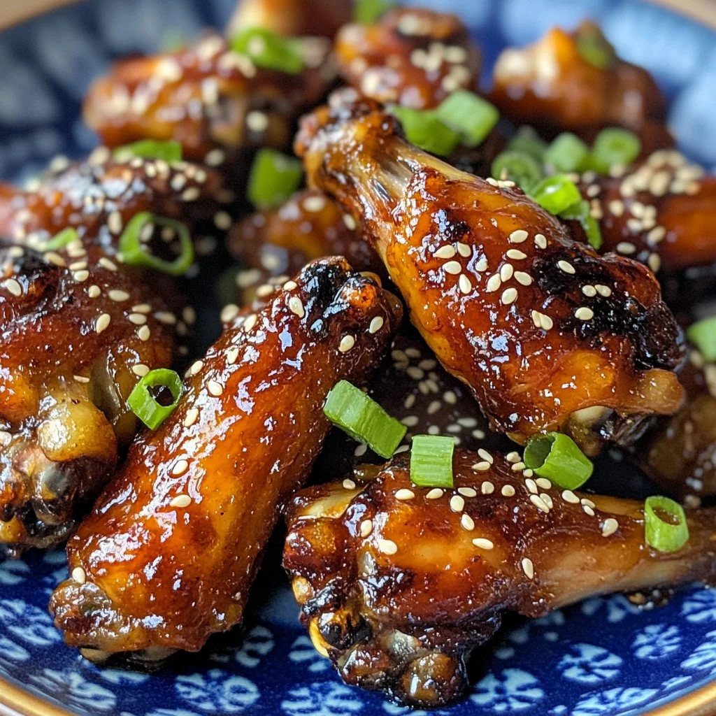 Delicious Soy Garlic Wings garnished with sesame seeds and green onions