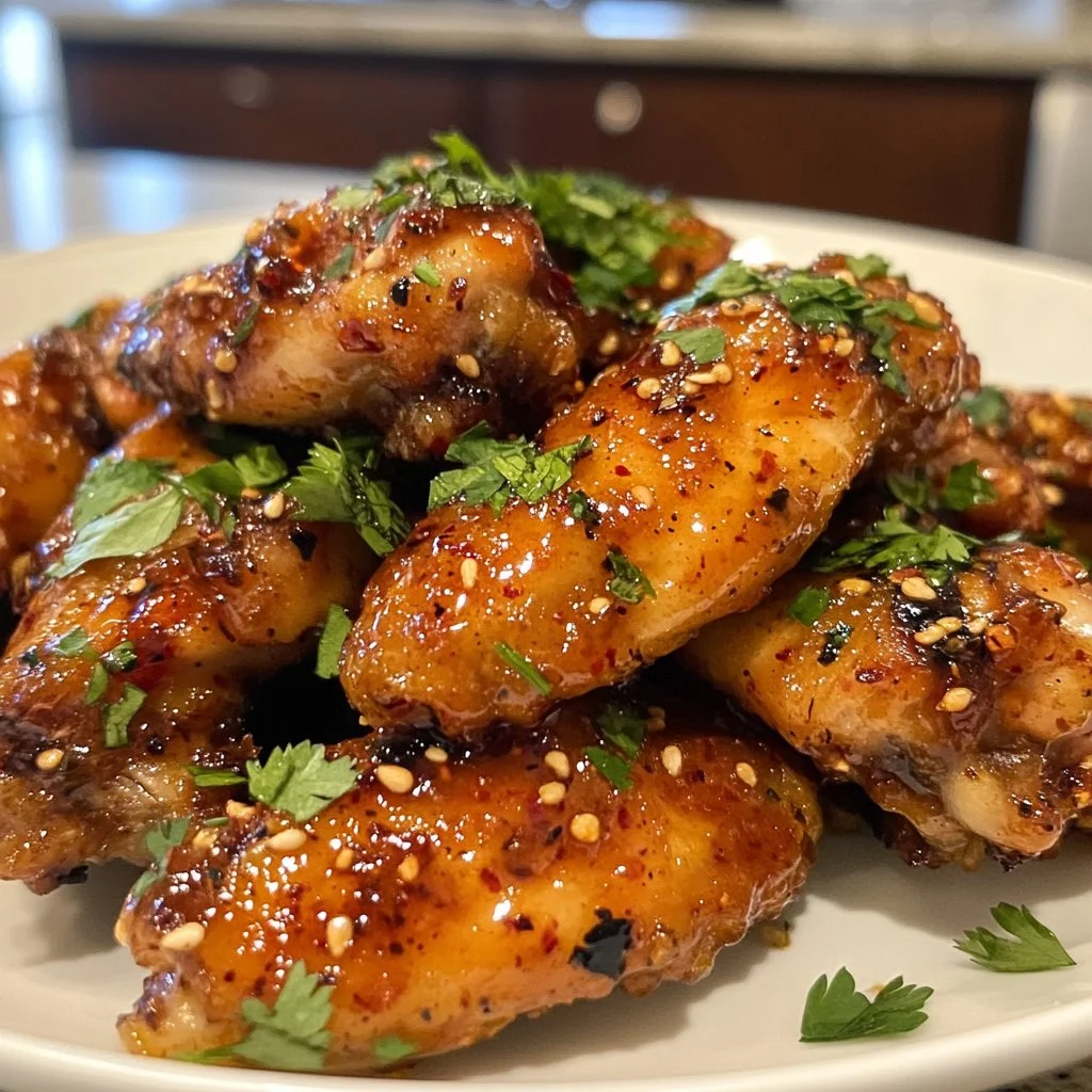 Spicy Garlic Lemon Pepper Wings served on a platter with fresh herbs.