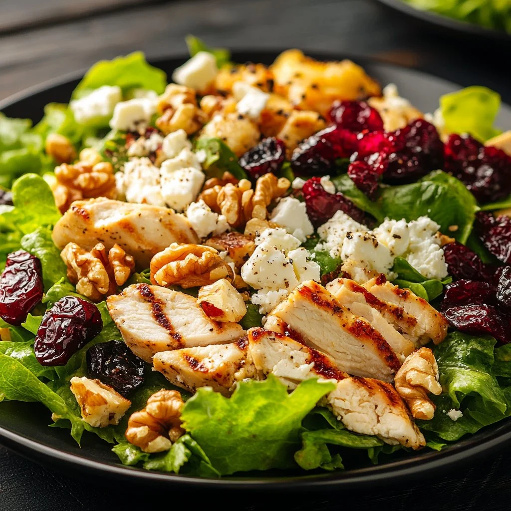A colorful and fresh salad loaded with vegetables and herbs.