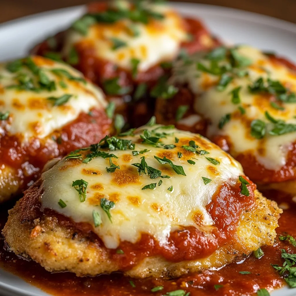 Delicious ultimate chicken parmesan served with marinara sauce and cheese