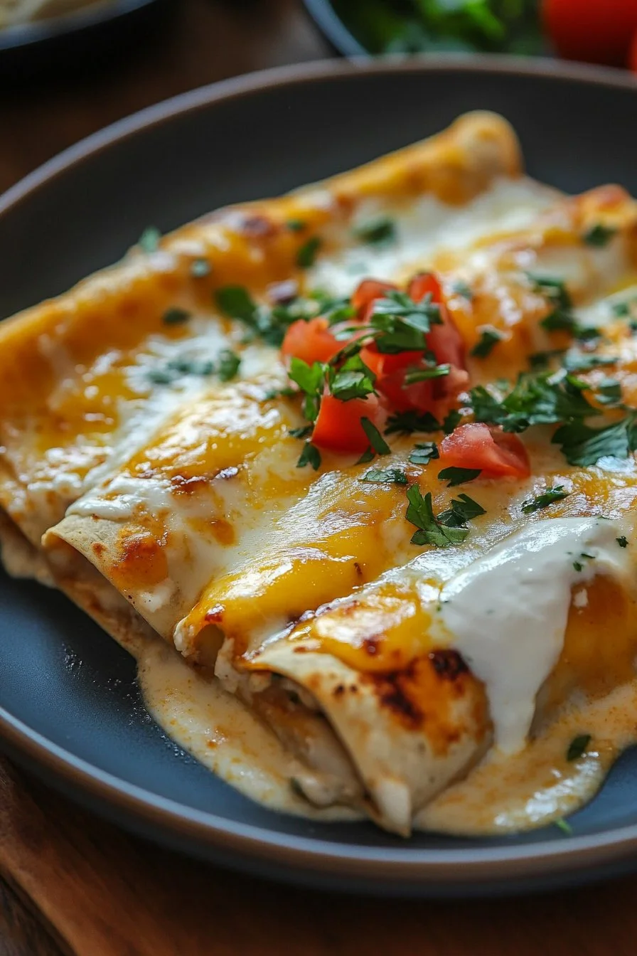 Chicken Enchiladas with Sour Cream White Sauce