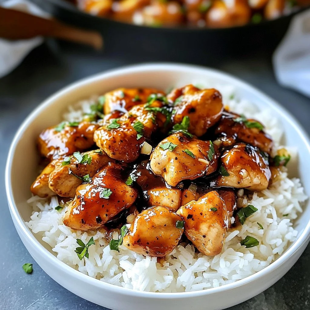 Delicious plate of 20 Minute Honey Garlic Chicken drizzled with sauce