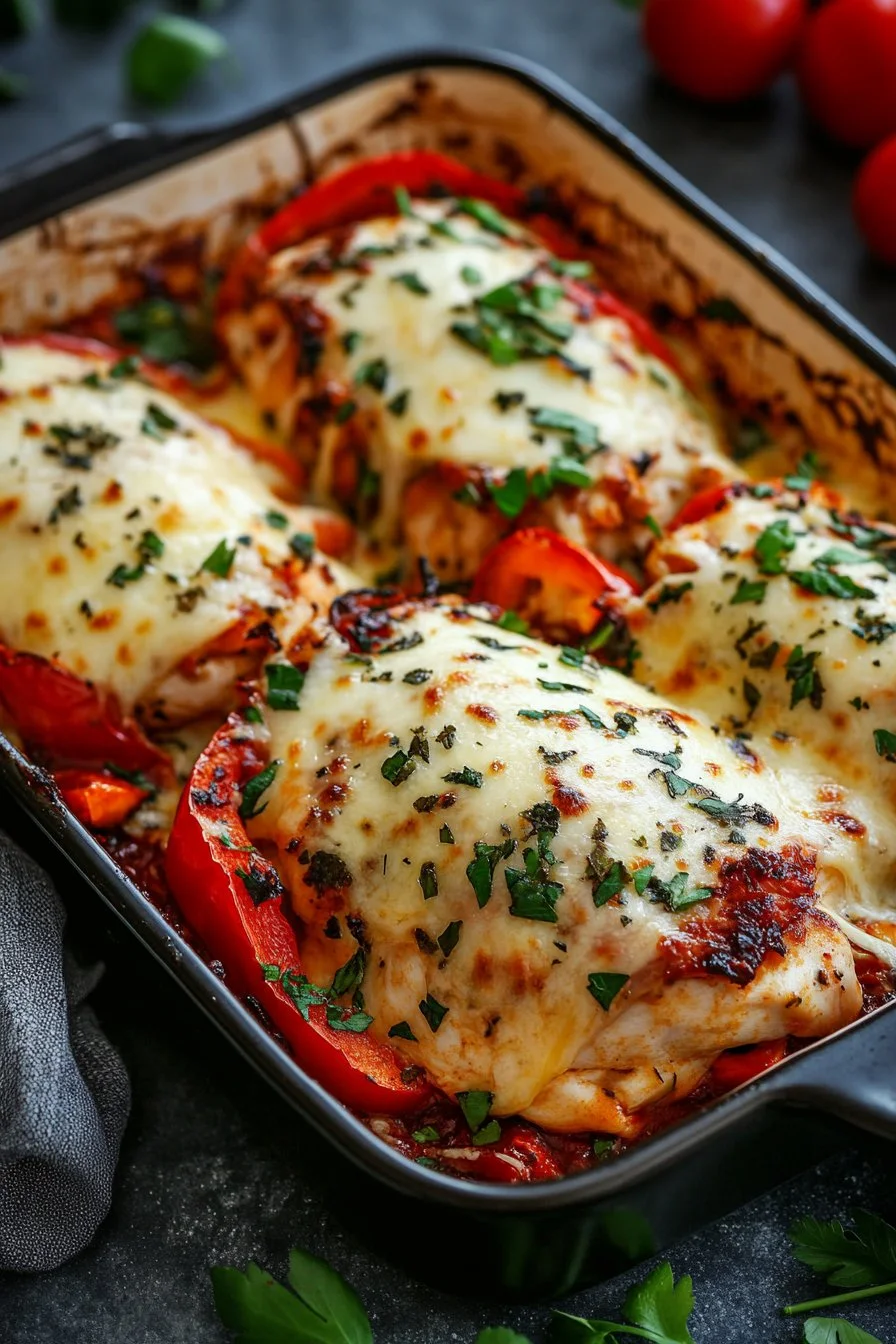 Cheesy Baked Chicken Breast and Peppers
