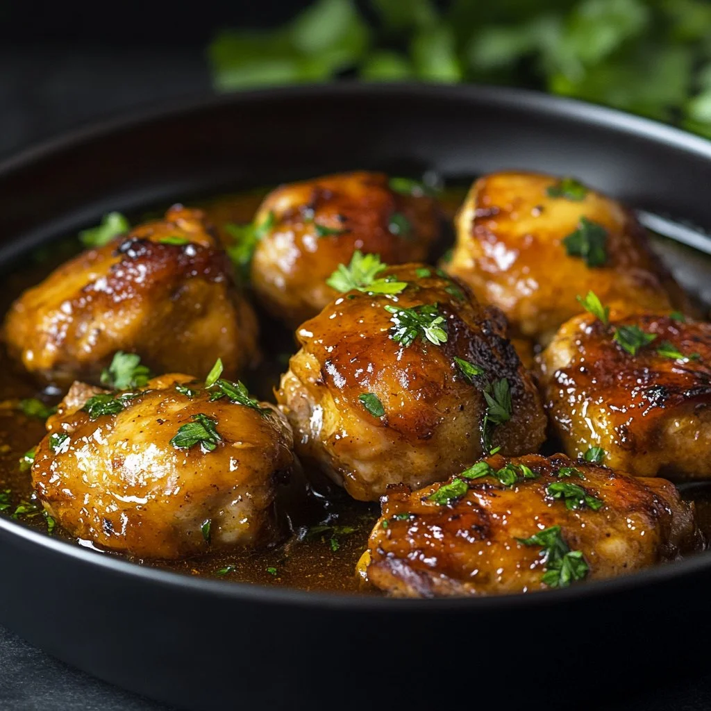 Delicious plate of amazing forgotten chicken garnished with herbs and spices