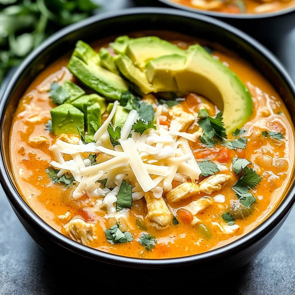 Bowl of award-winning white chicken chili garnished with cilantro and lime.