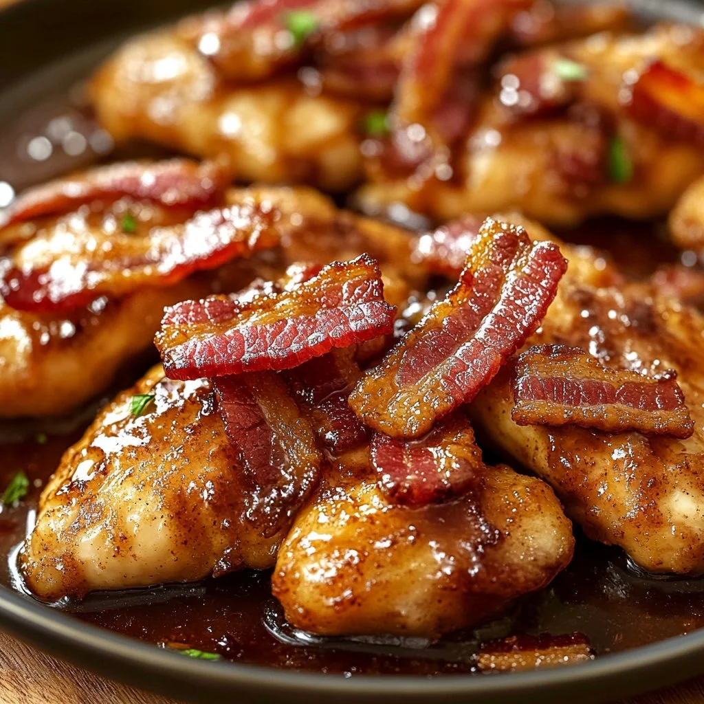 Bacon Brown Sugar Chicken Tenders served on a platter with garnishes