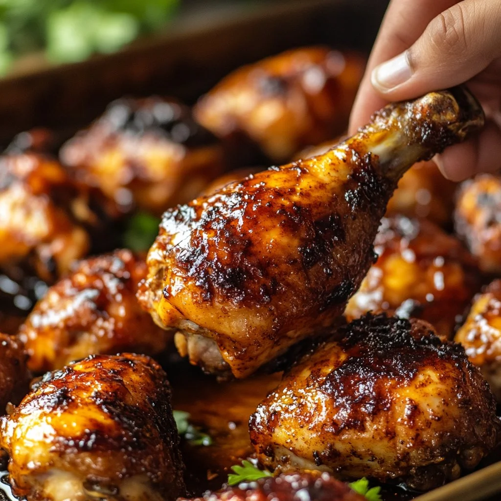 Delicious baked chicken served with herbs and spices on a plate