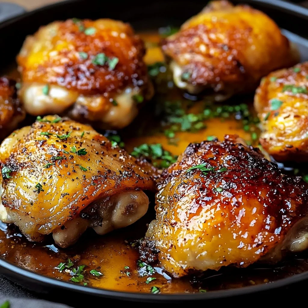 Succulent baked chicken thighs served with herbs and spices