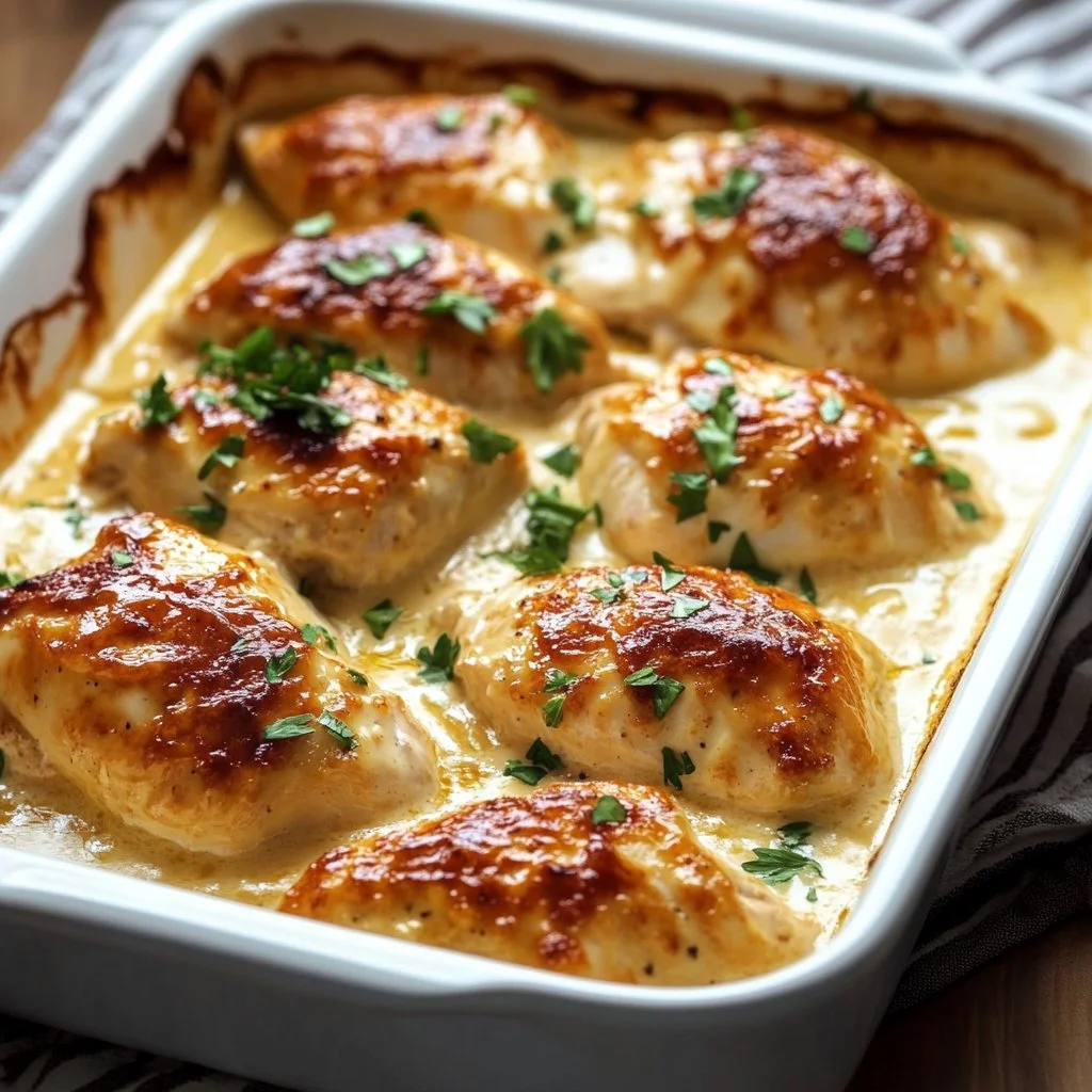 Delicious baked cream cheese chicken served with herbs and spices
