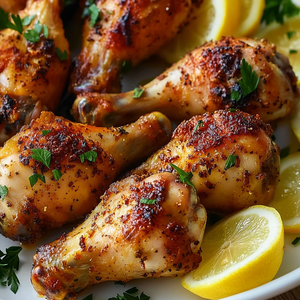 Baked crispy chicken drumsticks served with a side dish