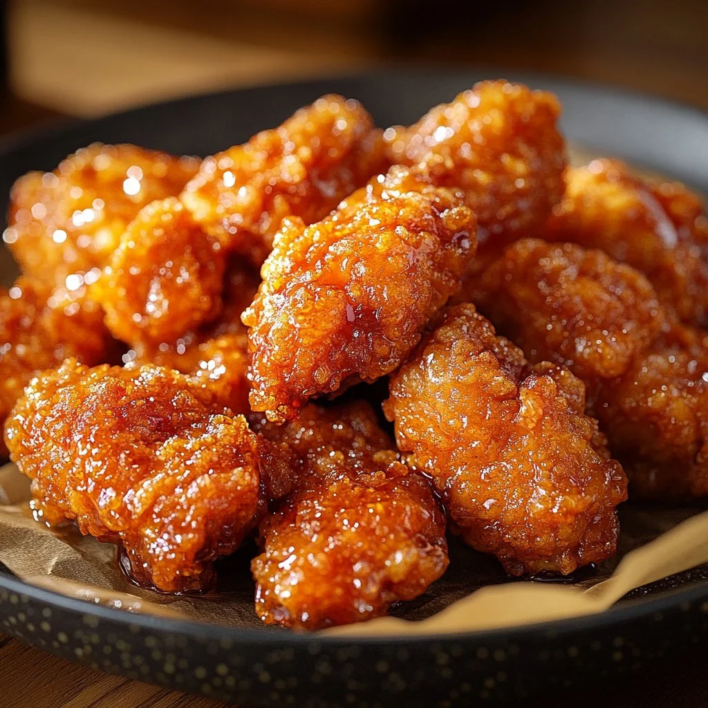 Baked crunchy hot honey chicken served with a side of vegetables