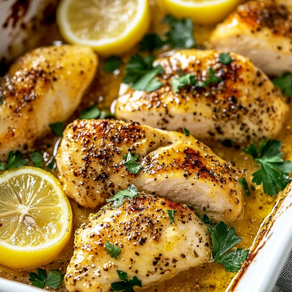 Baked Garlic Lemon Pepper Chicken Breast with fresh herbs and spices