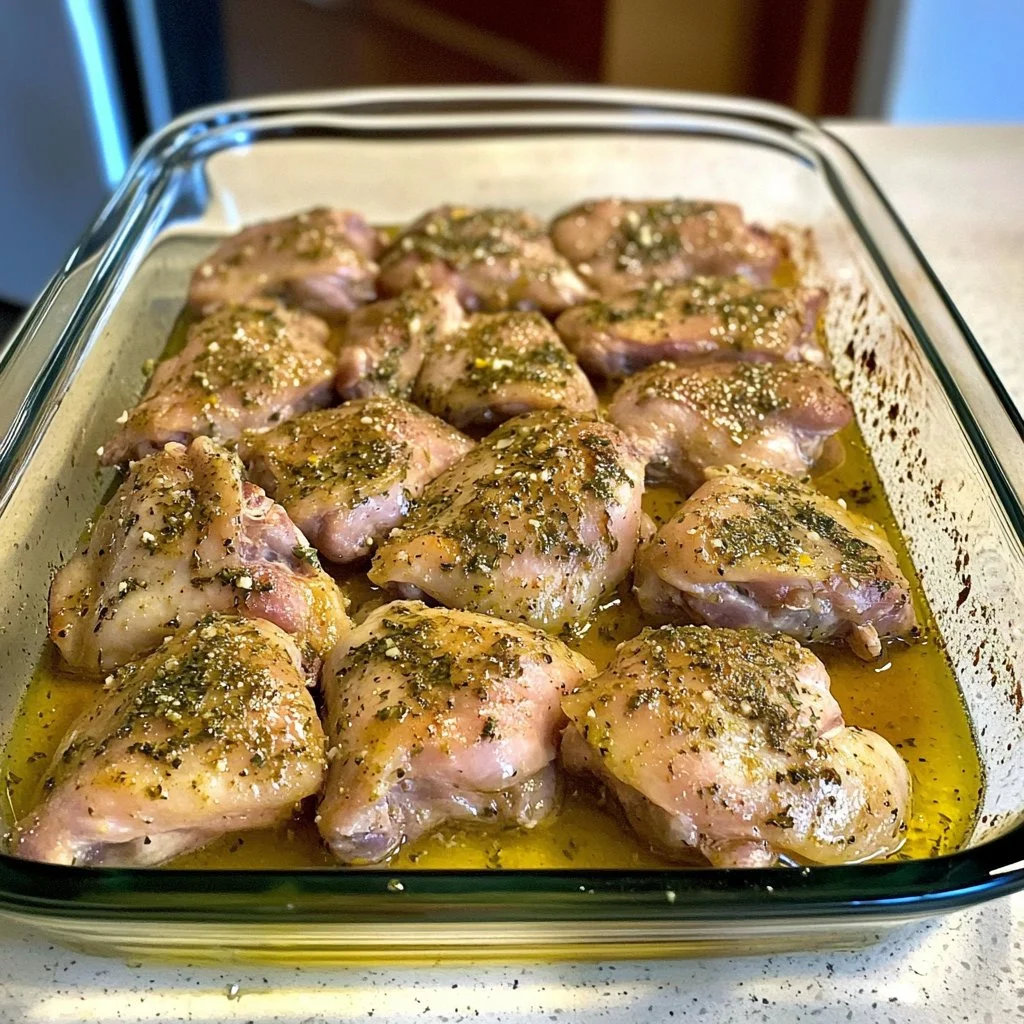 Delicious Baked Greek Lemon Chicken garnished with herbs and lemon slices