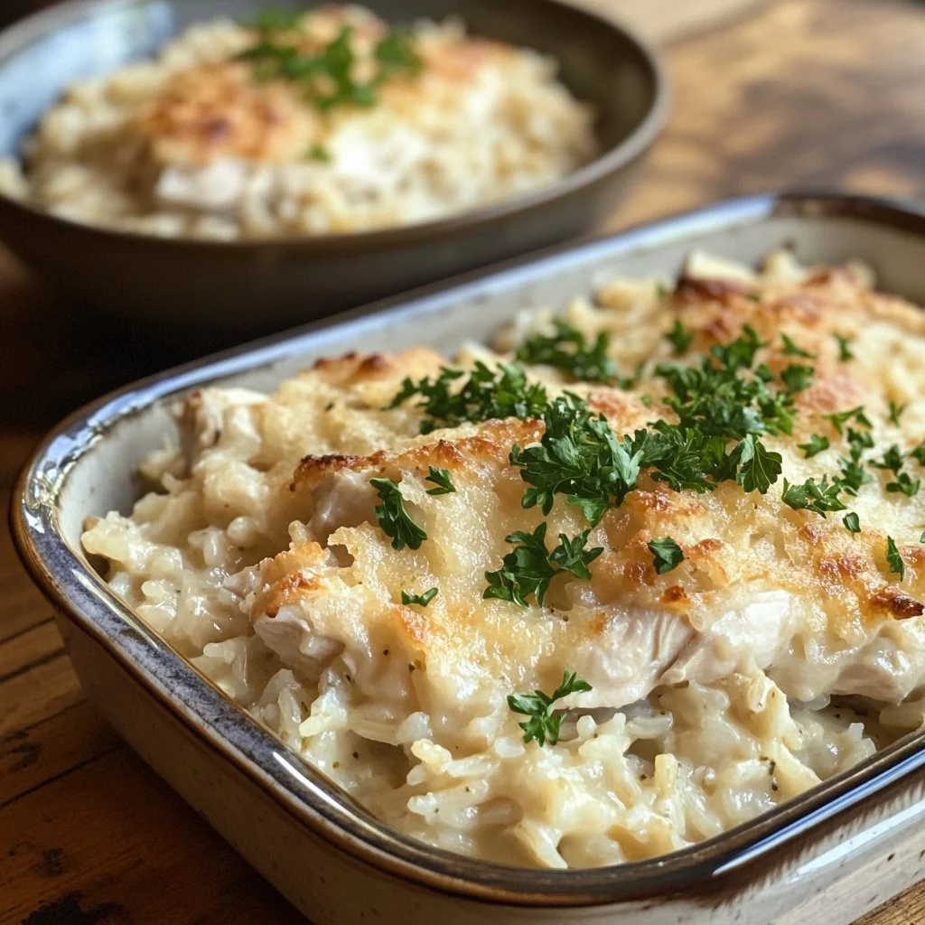 Delicious Chicken Rice Casserole served in a cozy dish