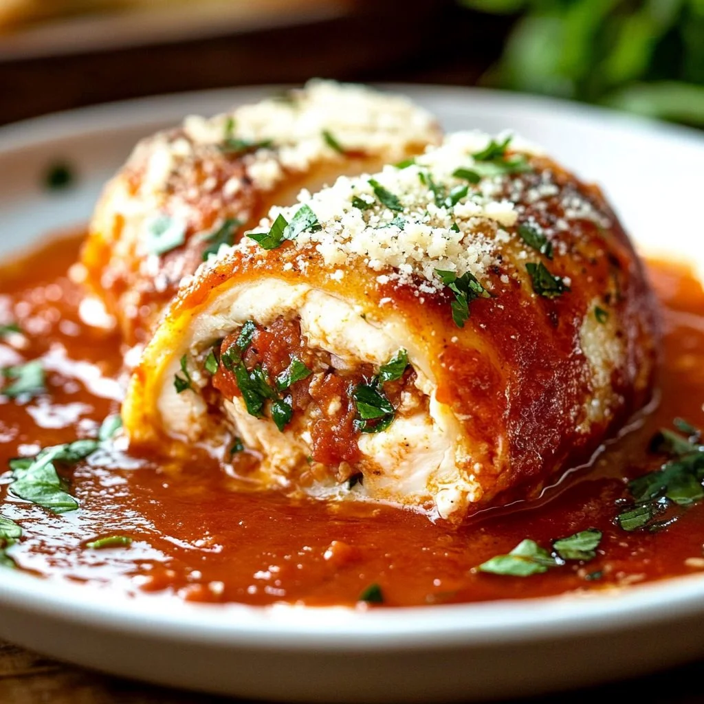 Chicken Braciole with Parmesan and Pancetta served on a plate
