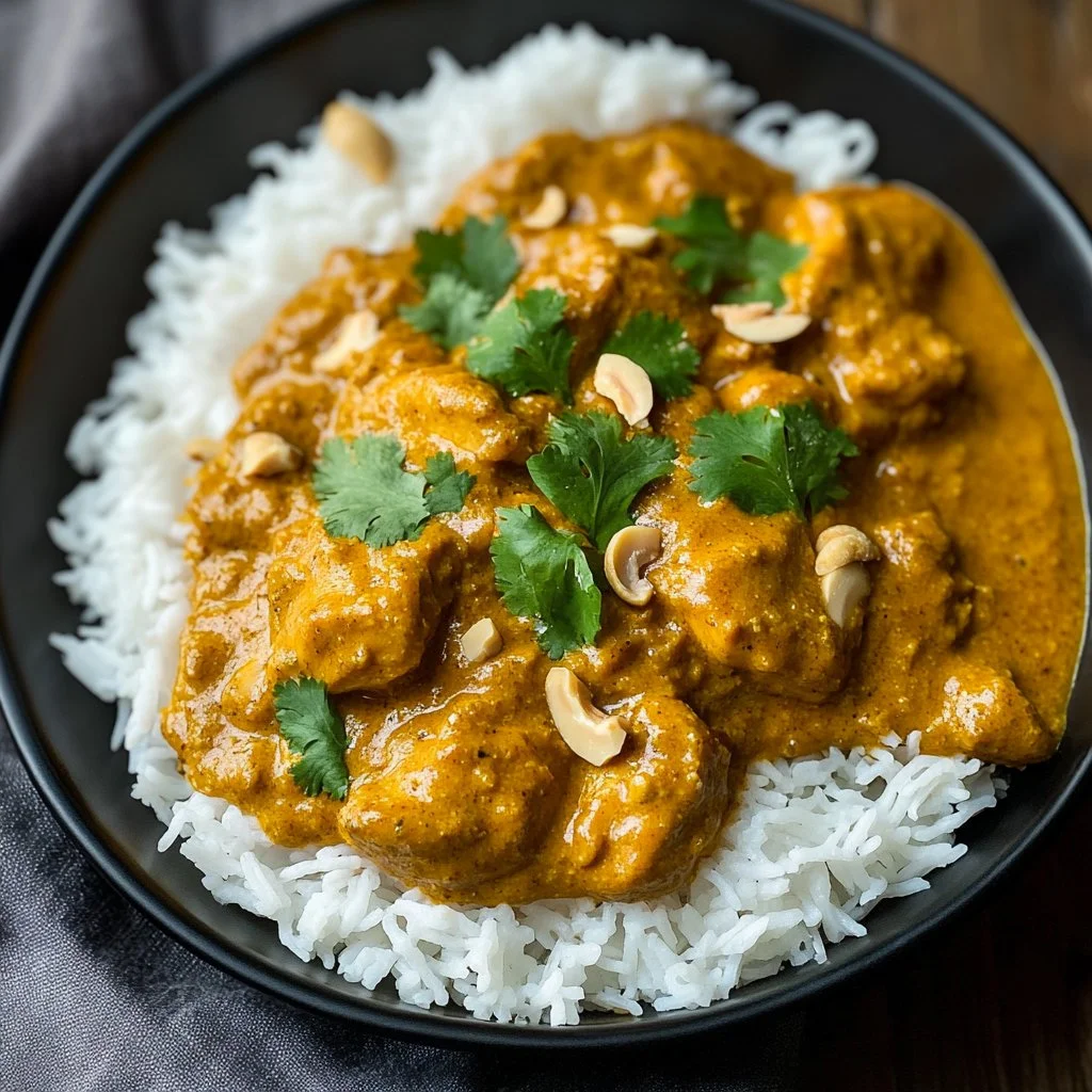 Delicious Chicken Korma dish served in a bowl with spices and herbs