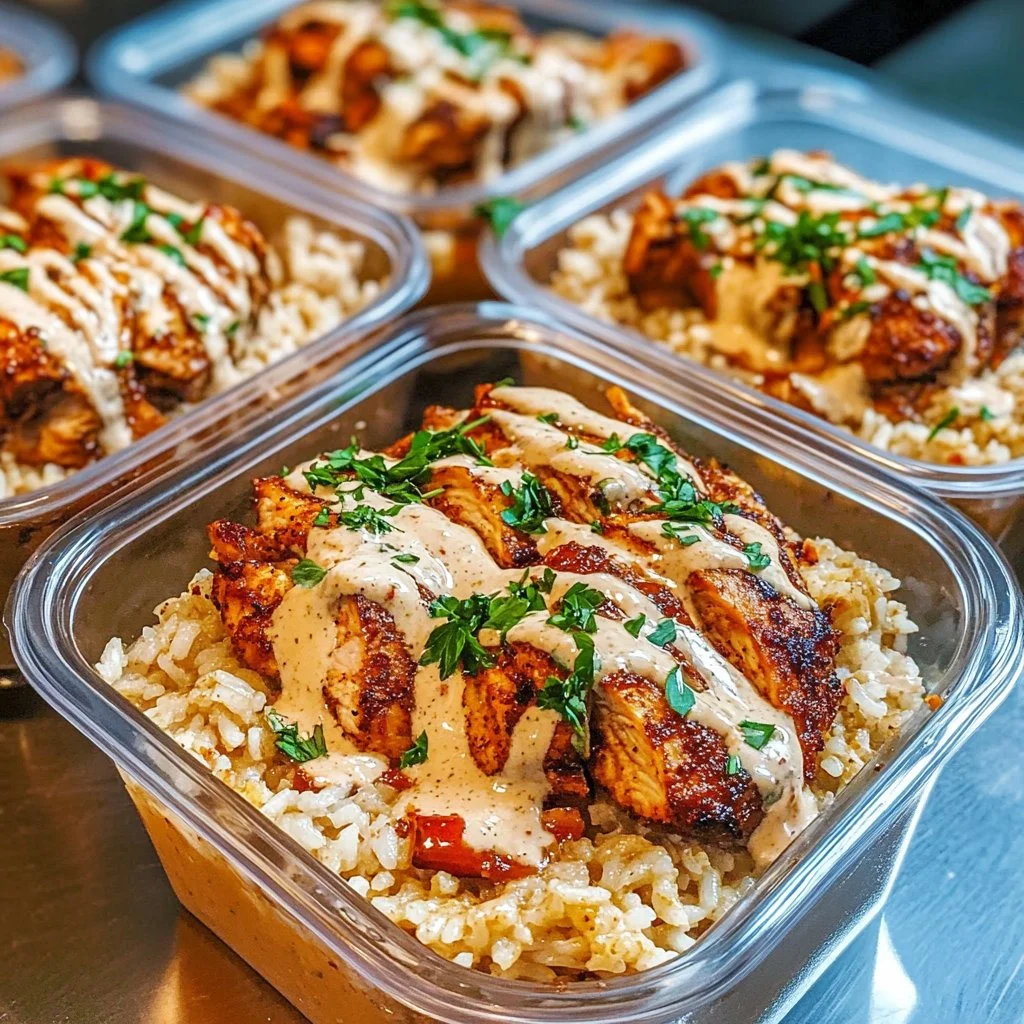 Creamy Cajun chicken and rice bowl garnished with herbs, ready to serve.