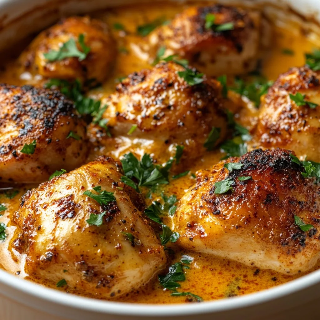 Creamy Cajun chicken served with a side of vegetables
