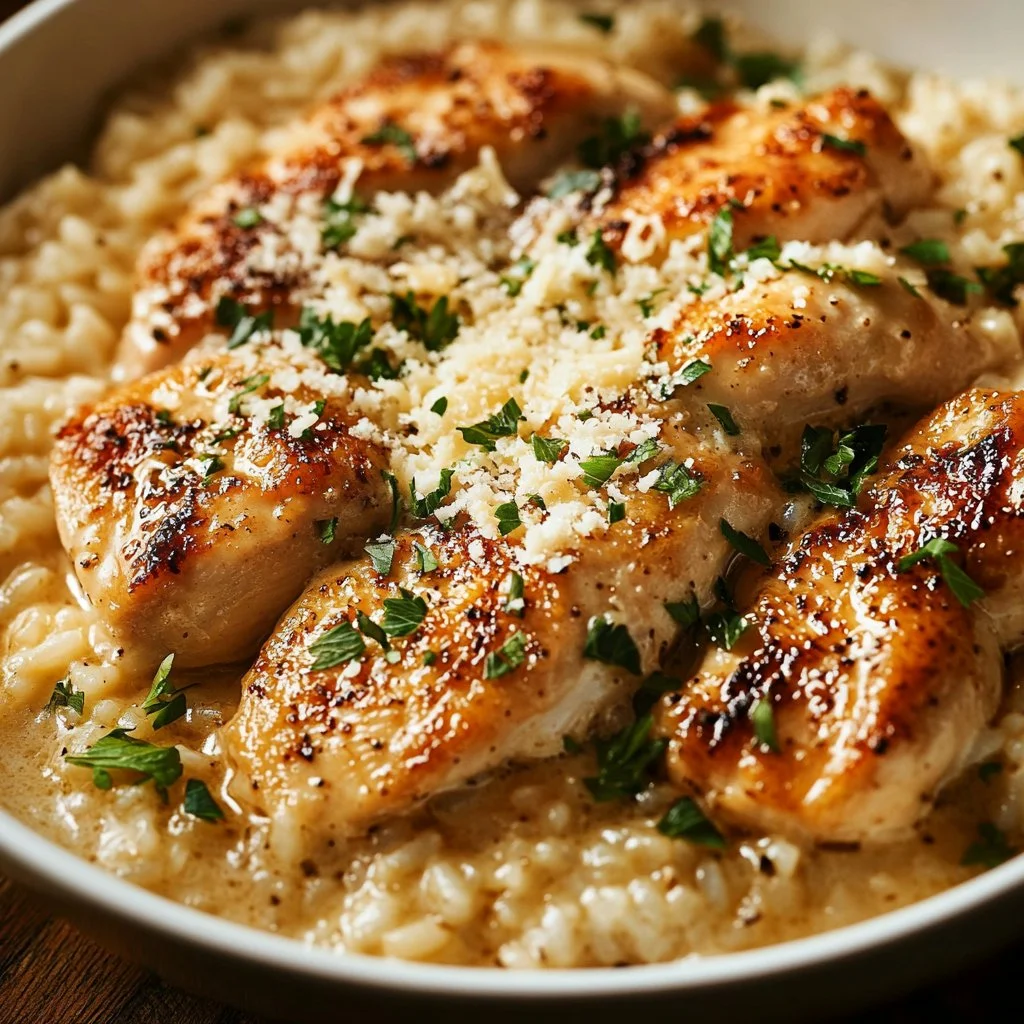 Creamy Parmesan chicken and rice in a one pot dish