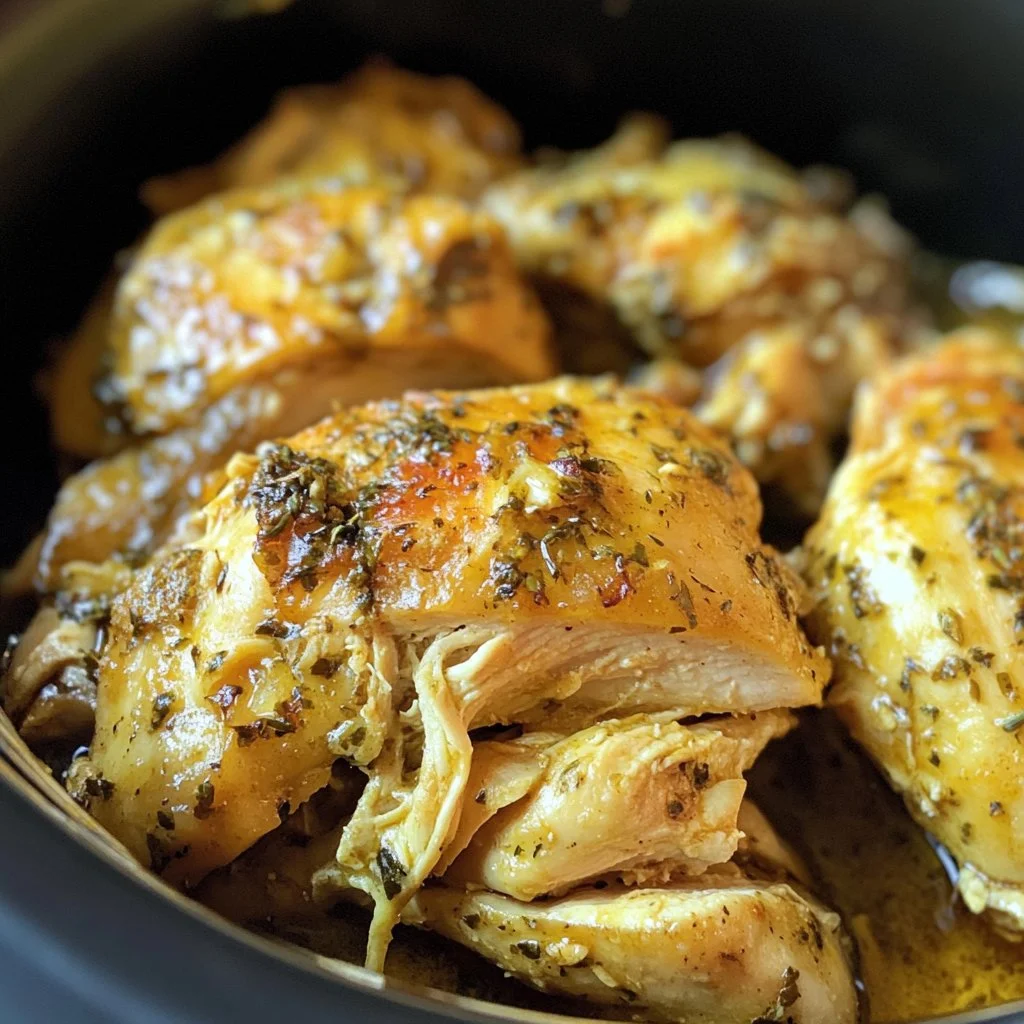 Crockpot Crack Chicken served in a bowl with fresh herbs and toppings