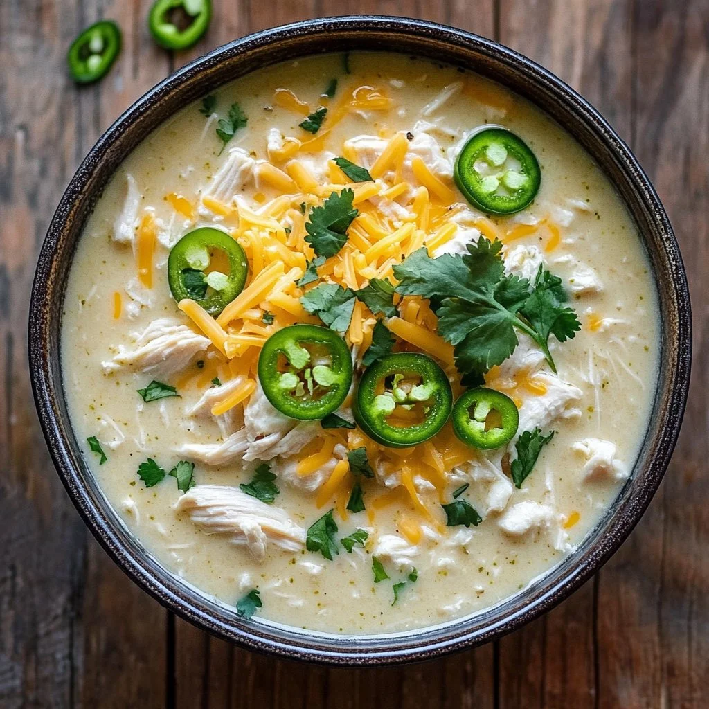 Bowl of easy low carb keto white chicken chili topped with cilantro