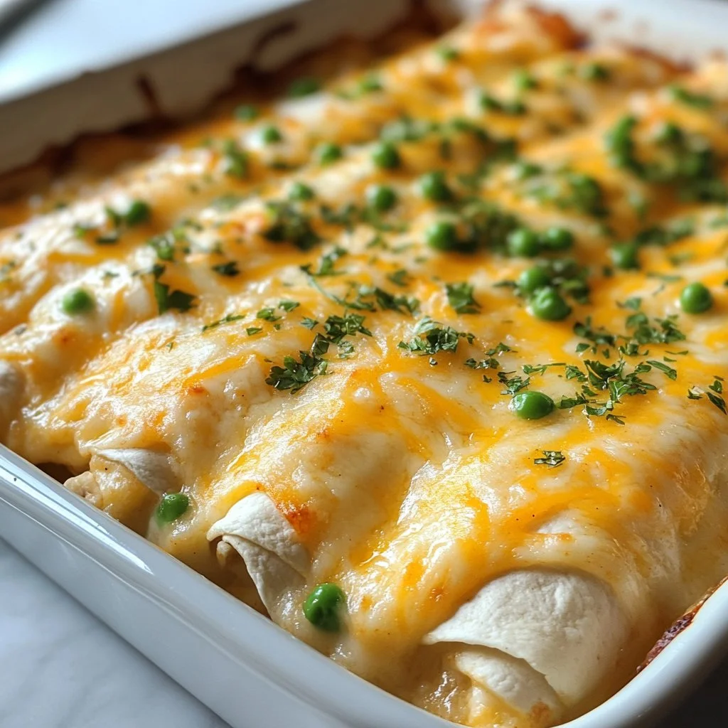 Delicious easy white chicken enchiladas topped with cheese and cilantro.