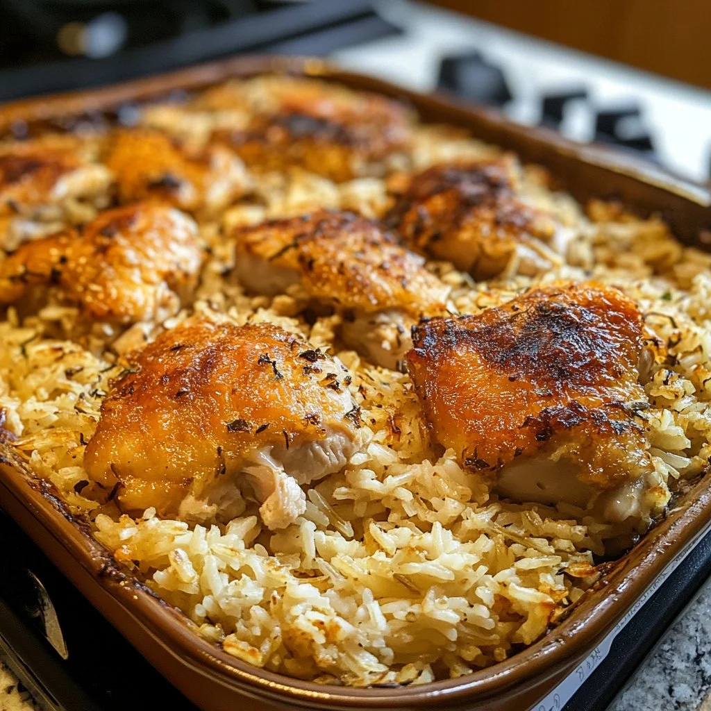 Delicious Forgotten Chicken and Rice recipe ready to serve