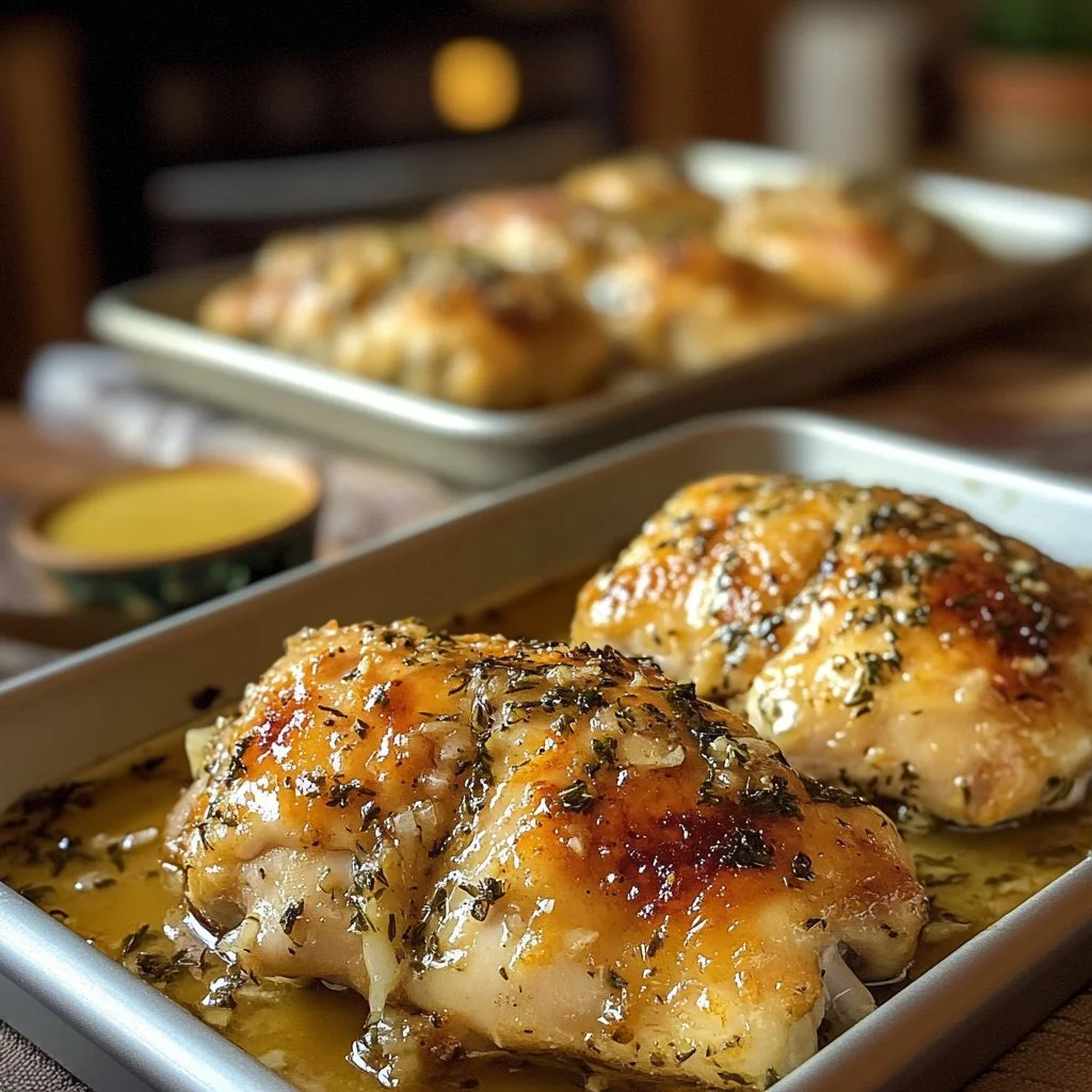 Delicious garlic butter baked chicken served on a plate