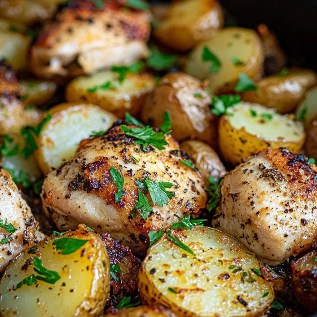Delicious Garlic Parmesan Chicken and Potatoes dish ready to serve